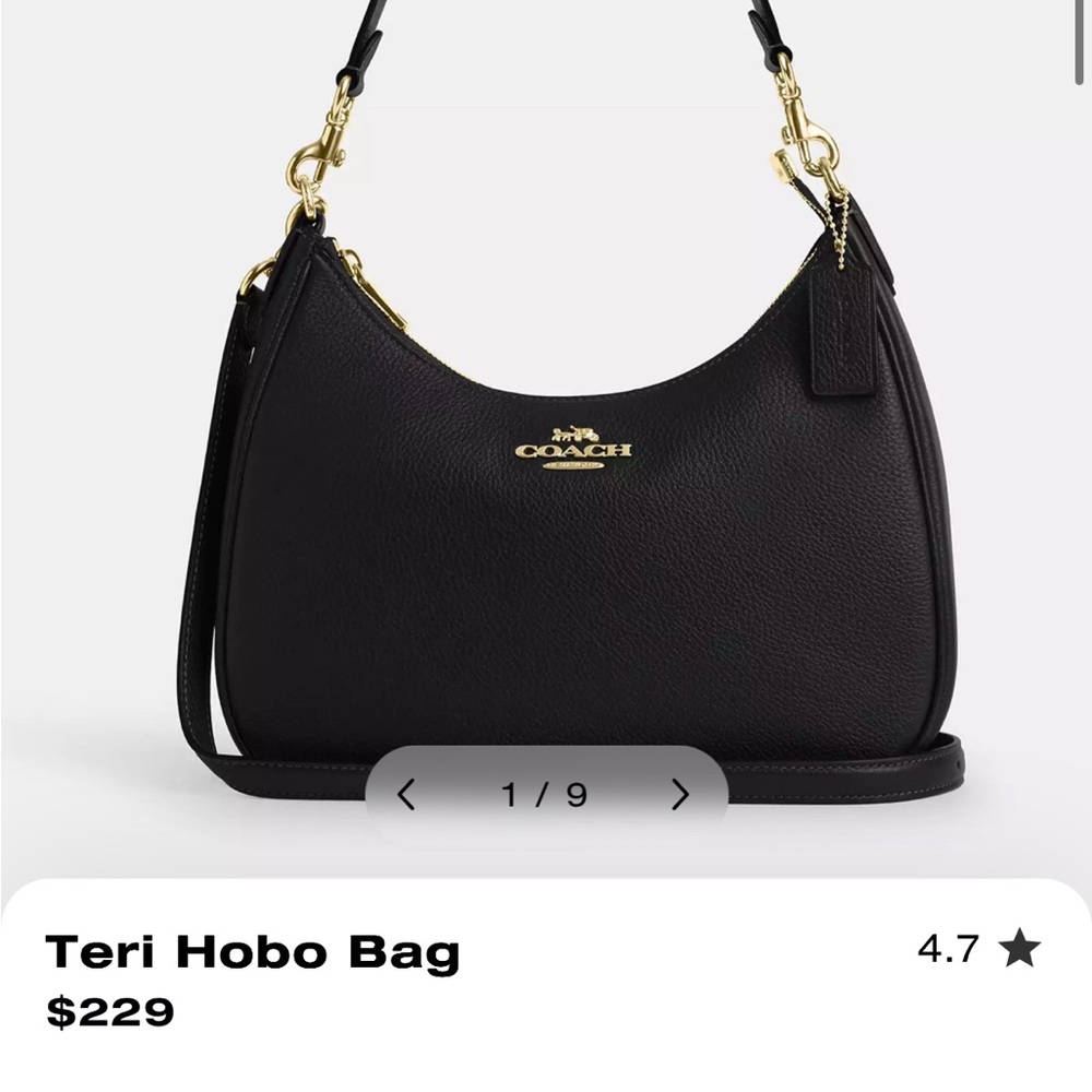 Coach Teri Hobo Bag in Black with Gold Accents